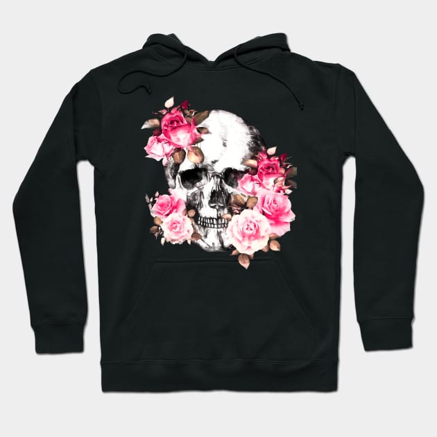 Floral skull for gothic girl, Floral Skull with pink roses, watercolor style, botanical anatomy Hoodie by Collagedream